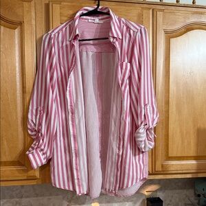 Jane and Delancey Pink and White Striped Button Down Shirt